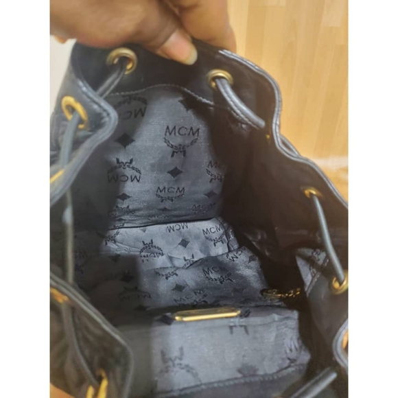 Authentic MCM Black Quilted Leather Stark Gold Embellished Backpack - Picture 7 of 9